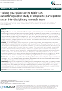 Cover page: "Taking your place at the table": an autoethnographic study of chaplains' participation on an interdisciplinary research team.