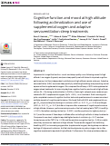 Cover page: Cognitive function and mood at high altitude following acclimatization and use of supplemental oxygen and adaptive servoventilation sleep treatments