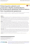 Cover page: Enhancing poly-γ-glutamic acid production in Bacillus amyloliquefaciens by introducing the glutamate synthesis features from Corynebacterium glutamicum.