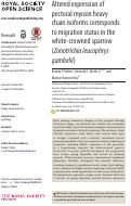 Cover page: Altered expression of pectoral myosin heavy chain isoforms corresponds to migration status in the white-crowned sparrow (Zonotrichia leucophrys gambelii).