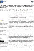 Cover page: The Unique Properties of Placental Mesenchymal Stromal Cells: A Novel Source of Therapy for Congenital and Acquired Spinal Cord Injury