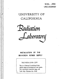 Cover page: INSTALLATION OF THE BEVATRON POWER SUPPLY