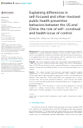 Cover page: Explaining differences in self-focused and other-involved public health preventive behaviors between the US and China: the role of self- construal and health locus of control.