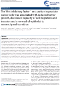 Cover page: The Wnt inhibitory factor 1 restoration in prostate cancer cells was associated with reduced tumor growth, decreased capacity of cell migration and invasion and a reversal of epithelial to mesenchymal transition