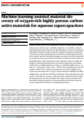 Cover page: Machine-learning-assisted material discovery of oxygen-rich highly porous carbon active materials for aqueous supercapacitors.