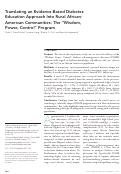 Cover page: Translating an Evidence-Based Diabetes Education Approach Into Rural African-American Communities: The “Wisdom, Power, Control” Program