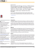 Cover page: Modulating the Biologic Activity of Mesenteric Lymph after Traumatic Shock Decreases Systemic Inflammation and End Organ Injury