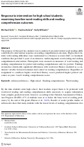 Cover page: Response to intervention for high school students: examining baseline word reading skills and reading comprehension outcomes