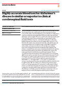 Cover page: Highly accurate blood test for Alzheimer’s disease is similar or superior to clinical cerebrospinal fluid tests