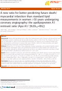 Cover page: A new ratio for better predicting future death/myocardial infarction than standard lipid measurements in women &gt;50 years undergoing coronary angiography: the apolipoprotein A1 remnant ratio (Apo A1/ [VLDL3+IDL])