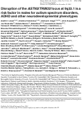 Cover page: Disruption of the ASTN2/TRIM32 locus at 9q33.1 is a risk factor in males for autism spectrum disorders, ADHD and other neurodevelopmental phenotypes