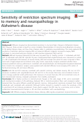 Cover page: Sensitivity of restriction spectrum imaging to memory and neuropathology in Alzheimer’s disease