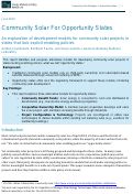 Cover page: Community Solar for Opportunity States: An exploration of development models for community solar projects in states that lack explicit enabling policies