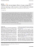 Cover page: Cognitive and immunological effects of yoga compared to memory training in older women at risk for alzheimers disease.