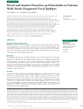 Cover page: Mood and Anxiety Disorders and Suicidality in Patients With Newly Diagnosed Focal Epilepsy: An Analysis of a Complex Comorbidity.