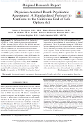 Cover page: Physician-Assisted Death Psychiatric Assessment: A Standardized Protocol to Conform to the California End of Life Option Act