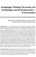 Cover page: Archipelagic Thinking: The Insular, the Archipelago, and the Borderwaters – A Conversation