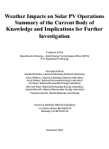 Cover page: Weather impacts on solar PV operations summary of the current body of knowledge and implications for further investigation