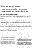 Cover page: Diversity and Antibiotic Resistance among Nonvaccine Serotypes of Streptococcus pneumoniae Carriage Isolates in the Post-Heptavalent Conjugate Vaccine Era