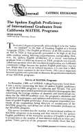 Cover page: The Spoken English Proficiency of International Graduates from California MATESL Programs