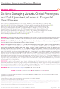 Cover page: De novo Damaging Variants, Clinical Phenotypes and Post-Operative Outcomes in Congenital Heart Disease