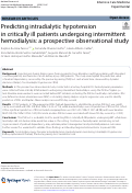 Cover page: Predicting intradialytic hypotension in critically ill patients undergoing intermittent hemodialysis: a prospective observational study.