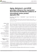 Cover page: Aging, Alzheimer's, and APOE genotype influence the expression and neuronal distribution patterns of microtubule motor protein dynactin-P50.