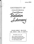 Cover page: RANGE-ENERGY RELATION FOR HEAVY IONS IK METALS