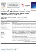 Cover page: Family history and body mass index predict perceived risks of diabetes and heart attack among community-dwelling Caucasian, Filipino, Korean, and Latino Americans—DiLH Survey