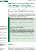 Cover page: Multiple sclerosis therapies differentially impact SARS-CoV-2 vaccine-induced antibody and T cell immunity and function