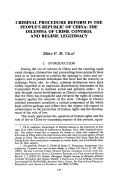 Cover page: Criminal Procedure Reform in the People's Republic of China: The Dilemma of Crime Control and Regime Legitimacy