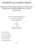 Cover page: Dispersions of Semiconductor Nanoparticles in Thermotropic Liquid Crystal: From Optical Modification to Assisted Self-Assembly