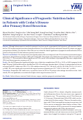 Cover page: Clinical Significance of Prognostic Nutrition Index in Patients with Crohn’s Disease after Primary Bowel Resection