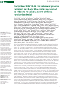 Cover page: Outpatient COVID-19 convalescent plasma recipient antibody thresholds correlated to reduced hospitalizations within a randomized trial.