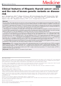 Cover page: Clinical features of Hispanic thyroid cancer cases and the role of known genetic variants on disease risk