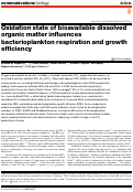 Cover page of Oxidation state of bioavailable dissolved organic matter influences bacterioplankton respiration and growth efficiency.