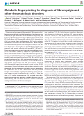 Cover page: Metabolic fingerprinting for diagnosis of fibromyalgia and other rheumatologic disorders.