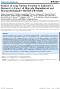 Cover page: Analysis of Copy Number Variation in Alzheimer’s Disease in a Cohort of Clinically Characterized and Neuropathologically Verified Individuals