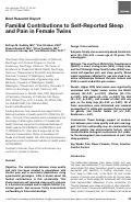 Cover page: Familial Contributions to Self-Reported Sleep and Pain in Female Twins