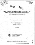 Cover page: STATIC DOWNHOLE CHARACTERISTICS OF WELL CGEH-1 AT COSO HOT SPRINGS, CHINA LAKE, CALIFORNIA