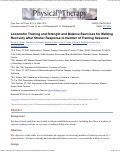 Cover page: Locomotor Training and Strength and Balance Exercises for Walking Recovery After Stroke: Response to Number of Training Sessions