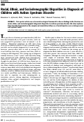 Cover page: Racial, Ethnic, and Sociodemographic Disparities in Diagnosis of Children with Autism Spectrum Disorder