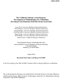 Cover page: The California Climate Action Registry: Development of methodologies 
for calculating greenhouse gas emissions from electricity generation