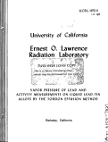 Cover page: VAPOR PRESSURE OF LEAD AND ACTIVITY MEASUREMENTS ON LIQUID LEAD-TIN ALLOYS BY THE TORSION EFFUSION METHOD