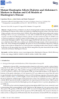 Cover page: Mutant Huntingtin Affects Diabetes and Alzheimer’s Markers in Human and Cell Models of Huntington’s Disease