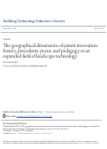 Cover page: The geographical dimensions of patent innovation: history, precedents, praxis, and pedagogy, in an expanded field of landscape technology.