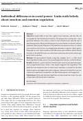 Cover page: Individual differences in social power: Links with beliefs about emotion and emotion regulation