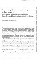 Cover page: Cautionary Stories of University Indigenization: Institutional Dynamics, Accountability Struggles, and Resilient Settler Colonial Power