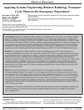 Cover page: Applying Systems Engineering Reduces Radiology Transport Cycle Times in the Emergency Department