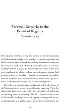 Cover page of Farewell Remarks to the Board of Regents